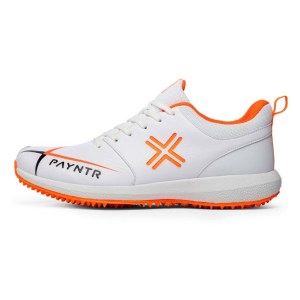 PAYNTR V Pimple Cricket Shoes White-Orange
