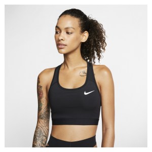 Nike Womens Swoosh Medium Support Sports Bra Black-Black-White