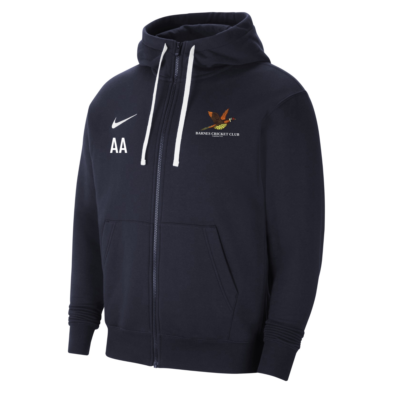 Nike Team Club 20 Fleece Full-Zip Hoodie - Obsidian/White/White