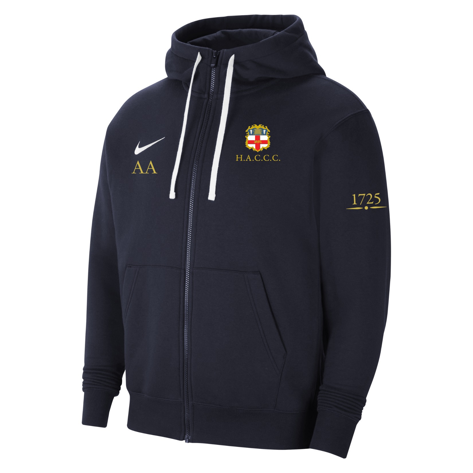 Nike Team Club 20 Fleece Full-Zip Hoodie - Obsidian/White/White
