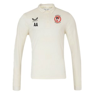Castore Cricket Long-Sleeve Polo - CREAM/BLACK