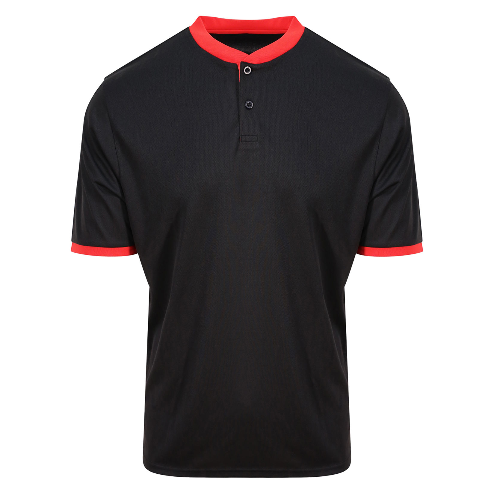 Grandad Collar Sports Polo Jet Black-Fire Red