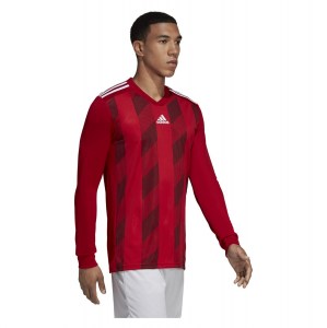 Adidas Striped 19 Long Sleeve Football Shirt Power Red-White