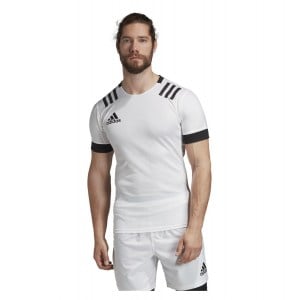 Adidas 3 Stripes Fitted Rugby Jersey White-Black