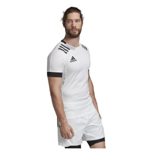 Adidas 3 Stripes Fitted Rugby Jersey White-Black