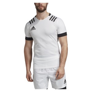 Adidas 3 Stripes Fitted Rugby Jersey White-Black