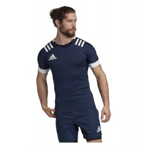 Adidas 3 Stripes Fitted Rugby Jersey Collegiate Navy-White