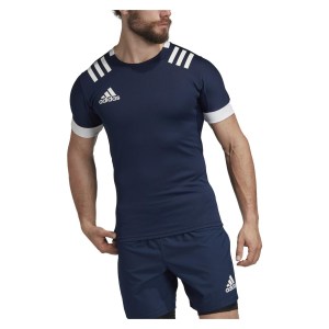 Adidas 3 Stripes Fitted Rugby Jersey Collegiate Navy-White