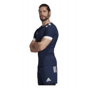 Adidas 3 Stripes Fitted Rugby Jersey Collegiate Navy-White