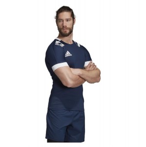 Adidas 3 Stripes Fitted Rugby Jersey Collegiate Navy-White