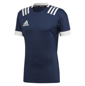 Adidas 3 Stripes Fitted Rugby Jersey Collegiate Navy-White