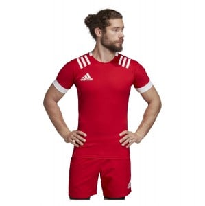 Adidas 3 Stripes Fitted Rugby Jersey Scarlet-White