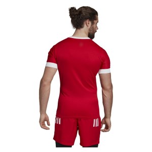 Adidas 3 Stripes Fitted Rugby Jersey Scarlet-White