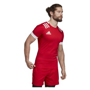 Adidas 3 Stripes Fitted Rugby Jersey Scarlet-White