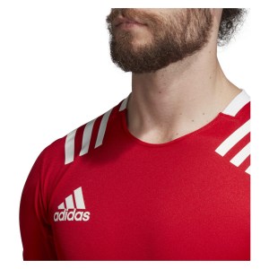 Adidas 3 Stripes Fitted Rugby Jersey Scarlet-White