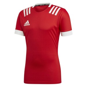 Adidas 3 Stripes Fitted Rugby Jersey Scarlet-White