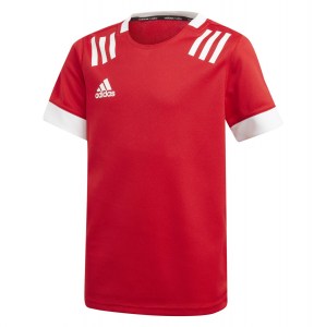 Adidas Kids 3 Stripes Rugby Jersey Scarlet-White