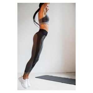 Womens Seamless Panelled Tights Light Grey Black