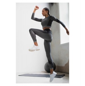 Womens Seamless Panelled Tights Light Grey Black