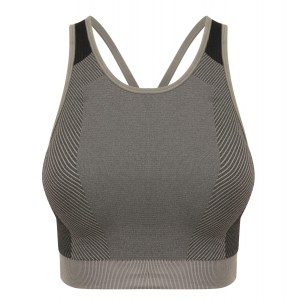 Womens Seamless Panelled Crop Top Light Grey Black