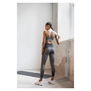 Womens Seamless Panelled Crop Top Light Grey Black