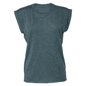 Womens Flowy muscle tee with rolled cuff Heather Deep Teal