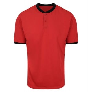 Grandad Collar Sports Polo Fire Red-Jet Black