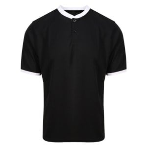 Grandad Collar Sports Polo Jet Black-Arctic White