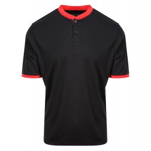 Grandad Collar Sports Polo Jet Black-Fire Red