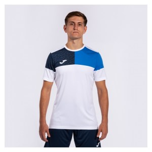 Joma Crew V Short Sleeve T-Shirt White-Royal-Navy