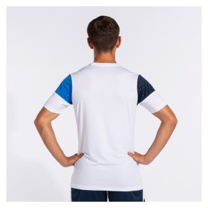 Joma Crew V Short Sleeve T-Shirt White-Royal-Navy