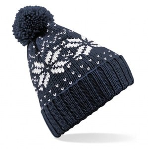 Fair Isle Bobble Beanie - French Navy/White