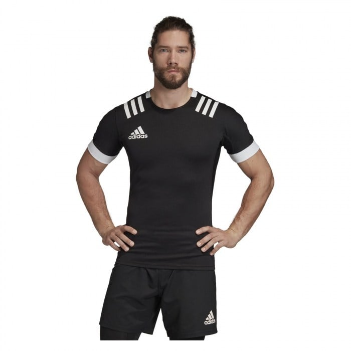 Adidas-LP 3 Stripes Fitted Rugby Jersey Black-White