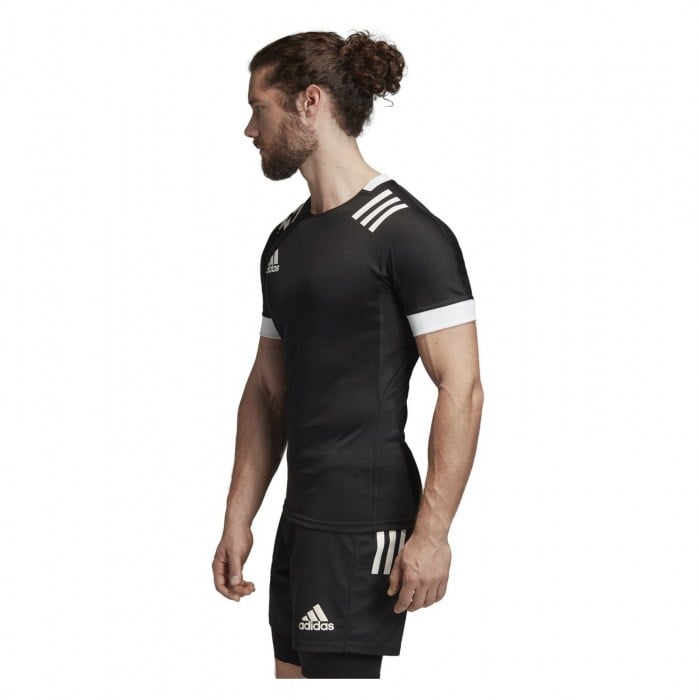 Adidas-LP 3 Stripes Fitted Rugby Jersey Black-White