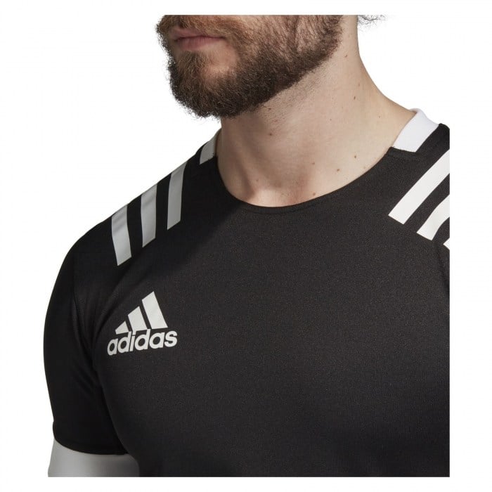 Adidas-LP 3 Stripes Fitted Rugby Jersey Black-White