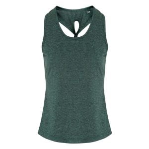  Womens Yoga Knotted Tank Top Forest Green-Black Melange