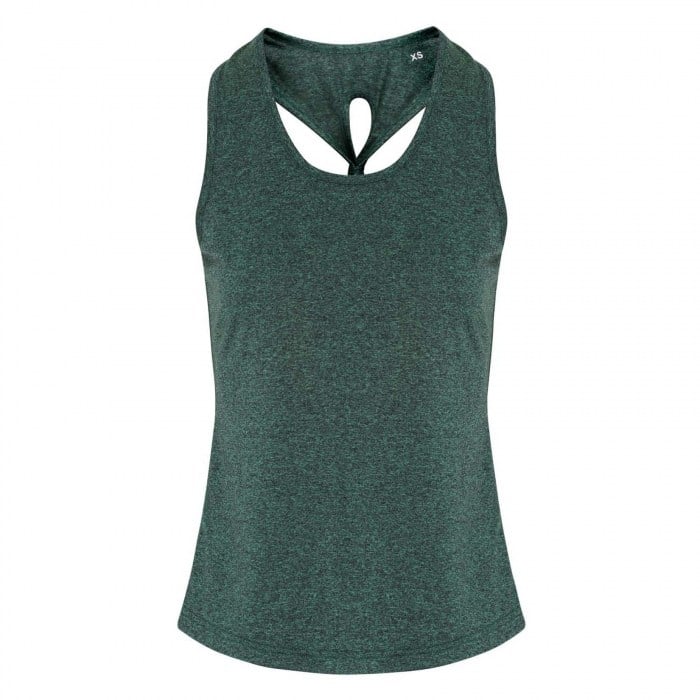  Womens Yoga Knotted Tank Top Forest Green-Black Melange