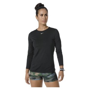 Nike Womens Pro Long-Sleeve Mesh Top Black-White