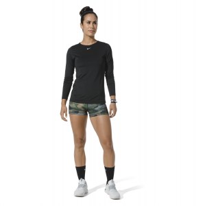 Nike Womens Pro Long-Sleeve Mesh Top Black-White
