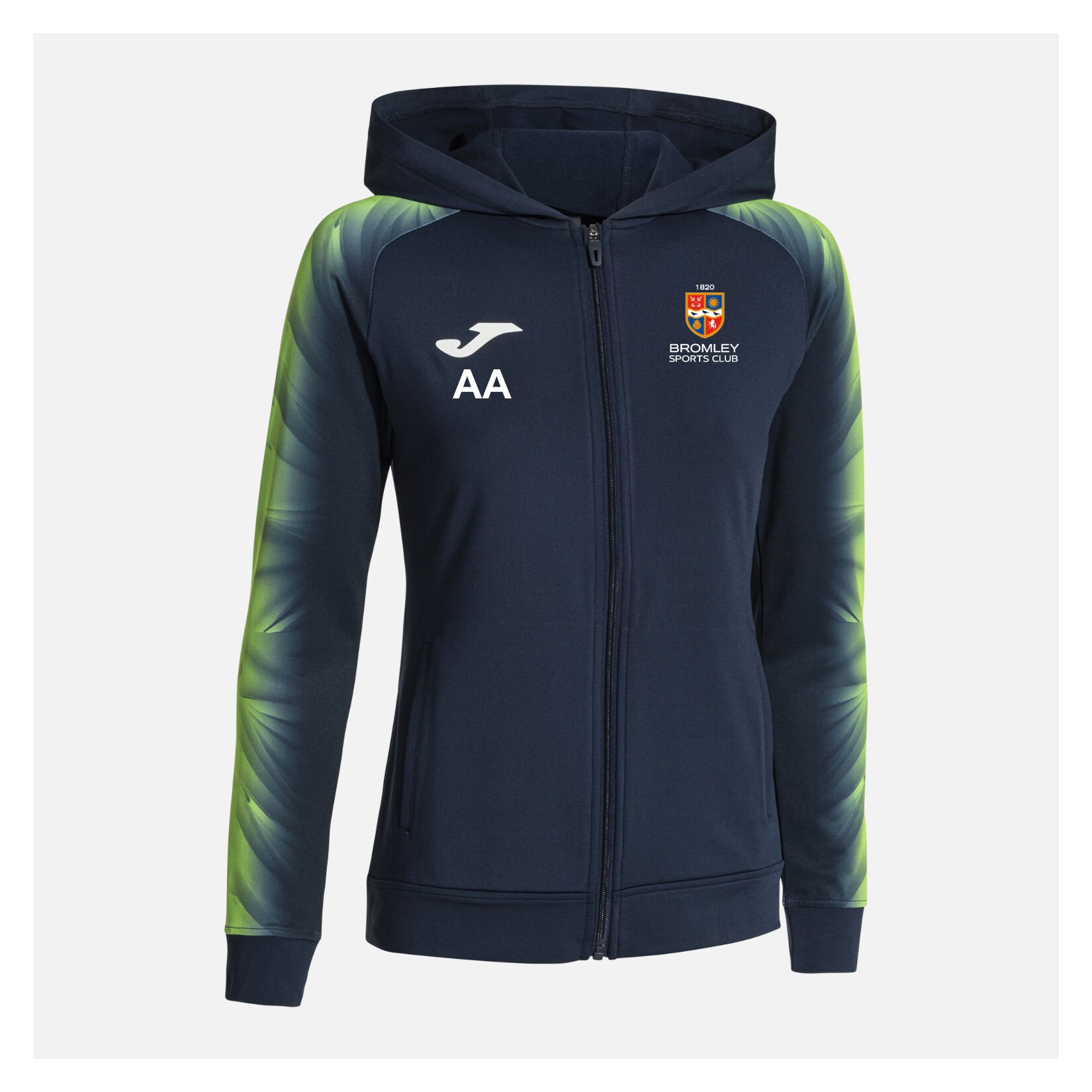 Joma Elite XI Womens Zipped Hoodie - Dark Navy/Green Fluor
