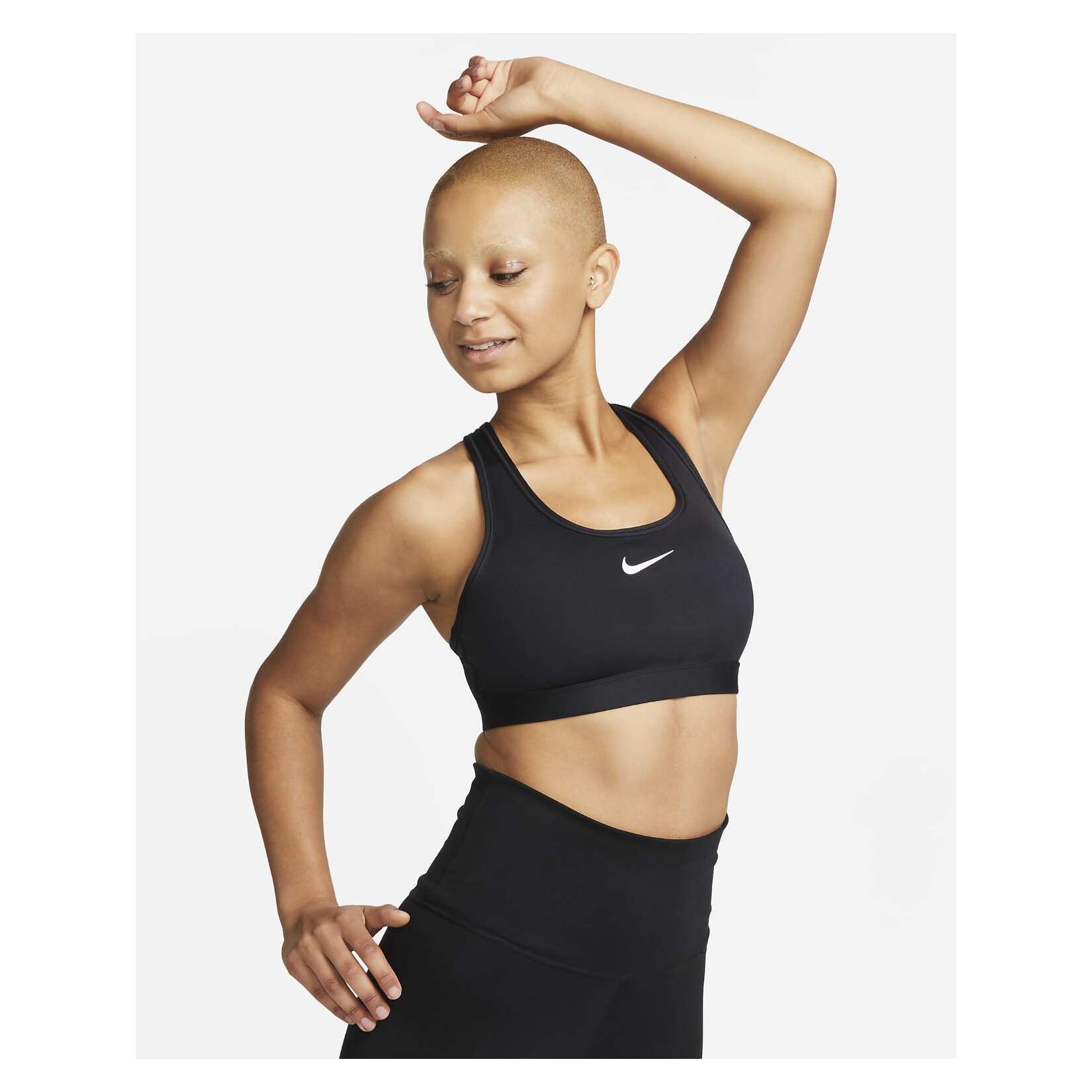 Nike Swoosh Medium Support Padded Sports Bra - Black/White