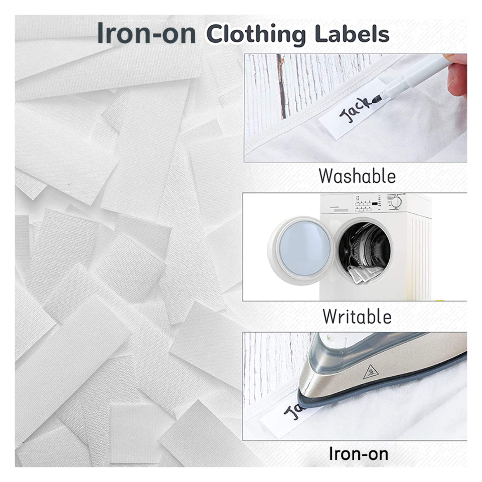 Iron On Name Labels (50) with Pen