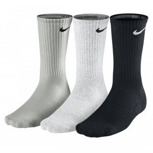 Nike 3 Pack Cushioned Cotton Crew Training Socks Gry Heath-(bk)-Wh-(bk)-Bk-(wh)
