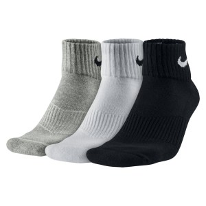 Nike 3 Pack Cushioned Quarter Cotton Crew Training Socks Gry Heath-(bk)-Wh-(bk)-Bk-(wh)