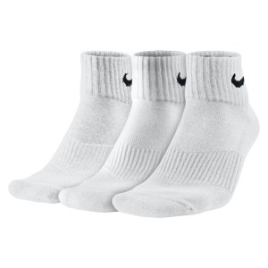 Nike 3 Pack Cushioned Quarter Cotton Crew Training Socks White-(black)