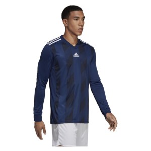Adidas Striped 19 Long Sleeve Football Shirt Dark Blue-White